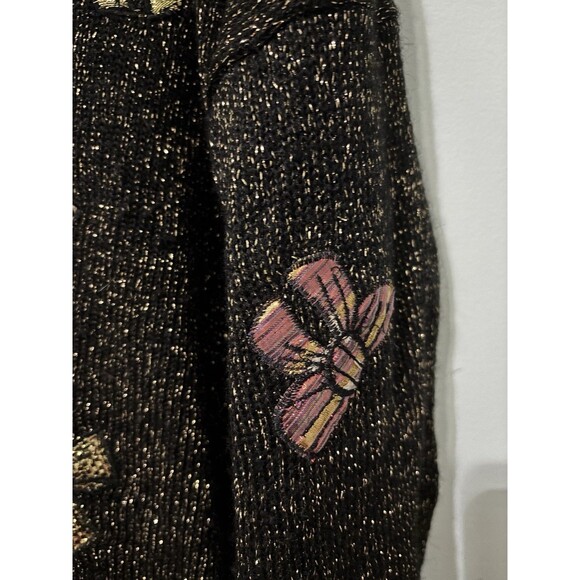 Vintage Mariea Kim Knitted Sweater Metallic glitter Bow Details Black Sz M - Picture 5 of 11